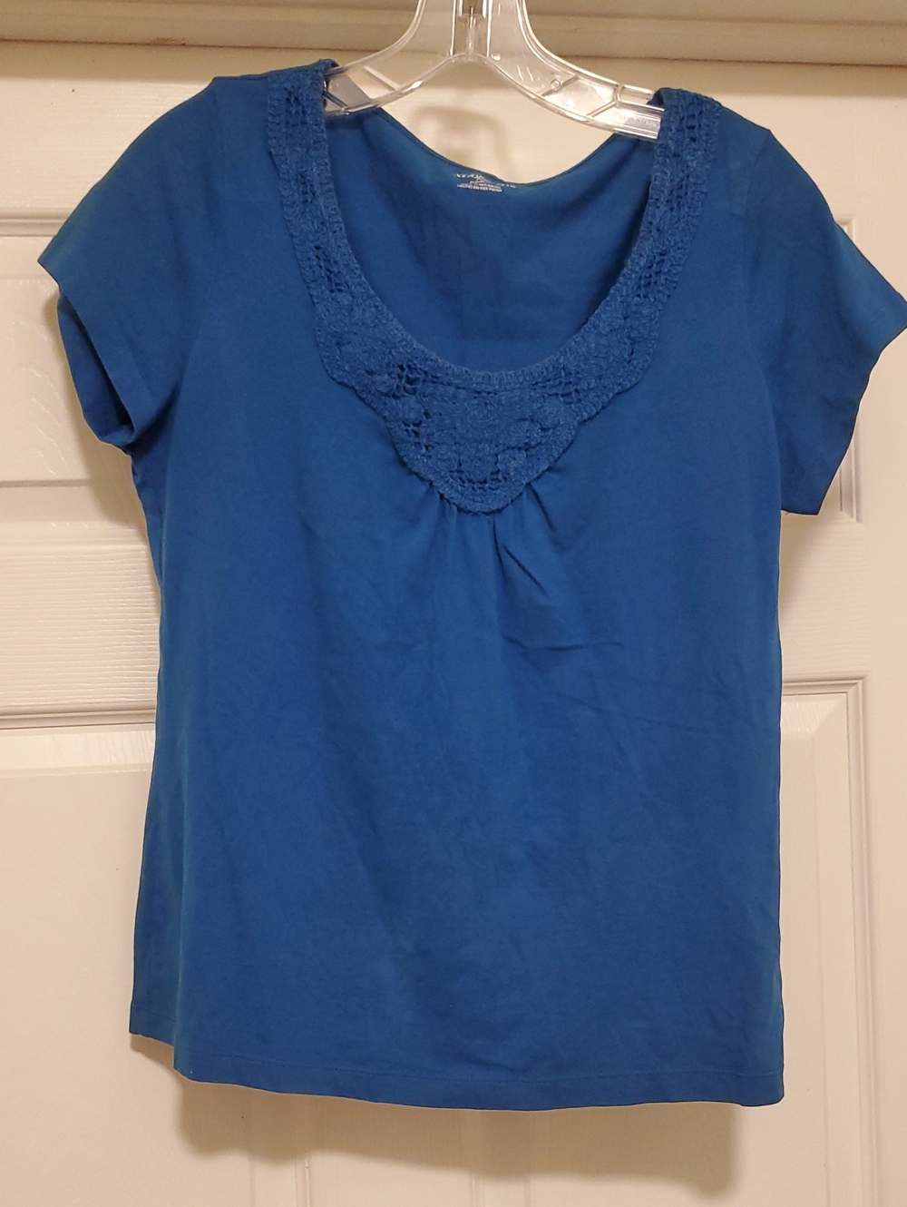 St. John's Bay Blue Crochet-Trim Scoop Neck Short Sleeve Top